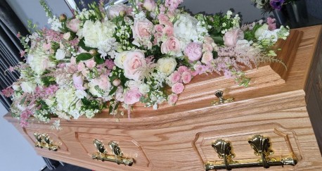 4FT COFFIN SPRAY ( pastel pinks and creams )